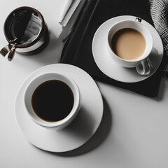 AI generated illustration of cups of fresh coffee  with milk on the table