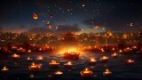 Fototapeta Natura - Diwali lights celebration background, hindu festival, india, diya lamp
