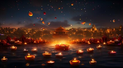 Diwali lights celebration background, hindu festival, india, diya lamp