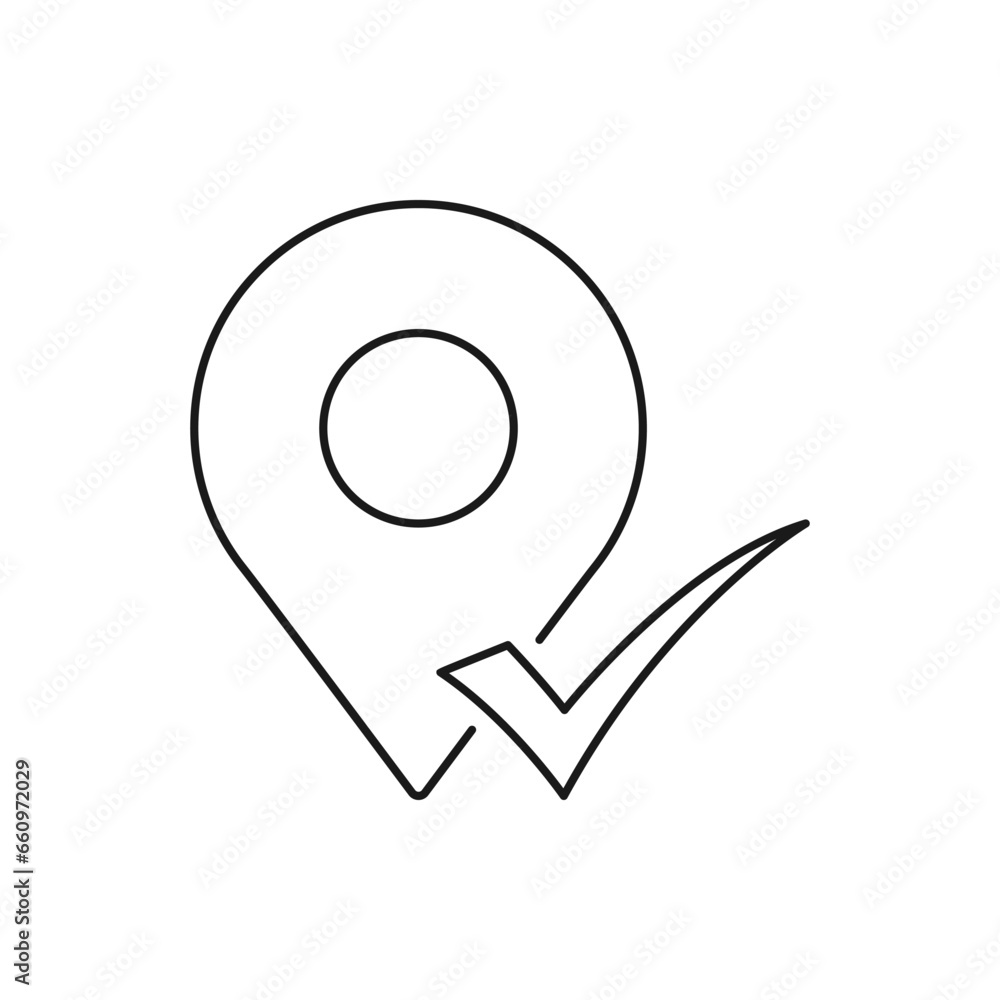 Map Pin Tick Maps pin with checkmark icon line style isolated on white background ...