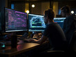 © Moritz - Intense Collaborative Effort: Two Software Engineers Debugging Complex Code on their Workstations, Profoundly Focused in a Dynamic Workspace