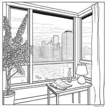 Coloring Book Page Black And White View From Condominium In Edmonton Alberta Line Art 