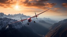 Modern Glider Flying In The Background Of High Mountains Peaks