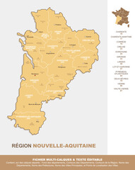 Wall Mural - Carte de la région Nouvelle-Aquitaine, ses départements et ses villes