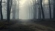© Chingiz - A panoramic view of a mist-shrouded forest, evoking the enchanting ambiance of a spooky, fairy tale-like woodland on a foggy day. This scene captures the chilling atmosphere of a foggy morning