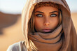© Tetiana - Beautiful arabic woman wearing veil in sandy desert Generative Ai illustration