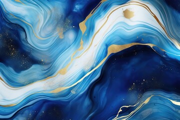 Canvas Print - Blue Gold Marble Abstract