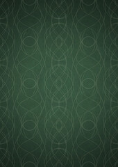  Hand-drawn unique abstract symmetrical seamless ornament. Bright green on a deep warm green with vignette of a darker background color. Paper texture. Digital artwork, A4. (pattern: p10-1e)