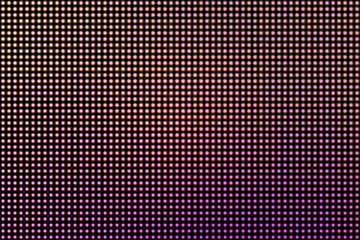 Neon purple circles on a black background as digital LED screen wall. Simulation of a videowall. Vector illustration with gradient mesh and overlay effect. Seamless pattern.