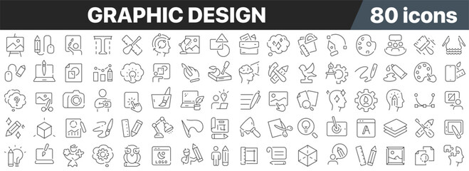 Graphic design line icons collection. Big UI icon set in a flat design. Thin outline icons pack. Vector illustration EPS10