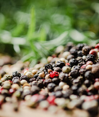 Wall Mural - Peppercorn on rustic background.