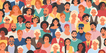 Crowd Of Diverse Multinational People Looking Up Seamless Pattern