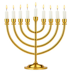 Hanukkah menorah with burning candles isolated on transparent background. AI generative