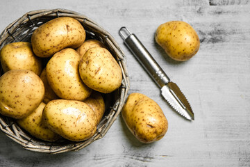 Poster - Fresh potatoes. On white table.