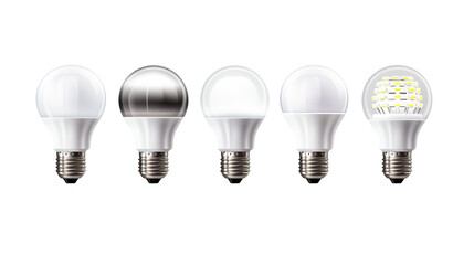 Collection of modern led light bulb on transparent background