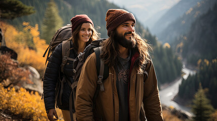 Poster - A young couple goes hiking in the mountains