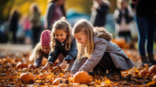 Children Play With Pumpkins