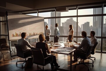 Wall Mural - Business people group meeting in office. Professional businesswomen, businessmen, and office workers work in team conferences with project planning documents on the meeting table..