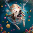 a dog having the best time of his life in a pool full of kibbles 