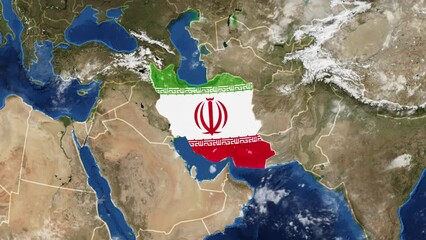 a globe map of iran with a flag