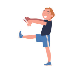 Wall Mural - Teen Boy Engaged in Sport Activity Doing Physical Exercise Vector Illustration