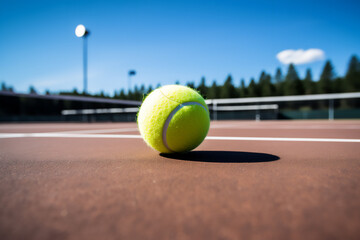 Wall Mural - Tennis ball on court, natural lighting, realistic image