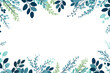 Teal and blue leafy patterns form a decorative border on a white canvas