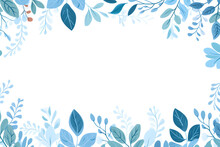 Blue Background Framed By White And Dark Leaves Creating An Elegant Border