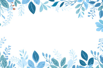 blue background framed by white and dark leaves creating an elegant border