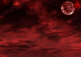 Fototapeta  - 赤い明け方の星空と満月