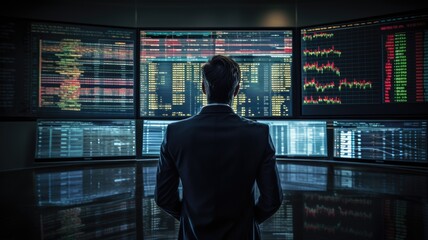 Leinwandbilder - An image of a financial analyst reviewing financial statements and market trends for investment decisions