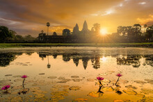 Landscape With Angkor Wat Temple At Sunrise In Angkor Thom, Siem Reap, Cambodia
