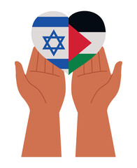 Sticker - palestine and israel flags in heart with hands