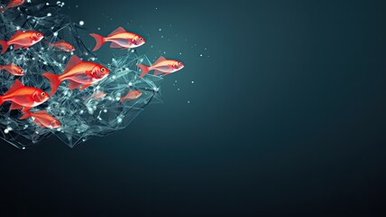 Fish, underwater. Web banner with copy space