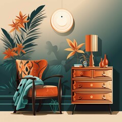 Wall Mural - Modern living room interior design with furniture. 3d render illustration.