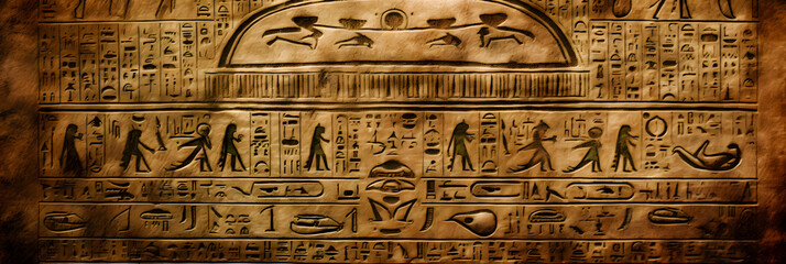 Wall Mural - Egyptian hieroglyphs, Egypts people worship aliens UFO flying saucers. Generation AI.