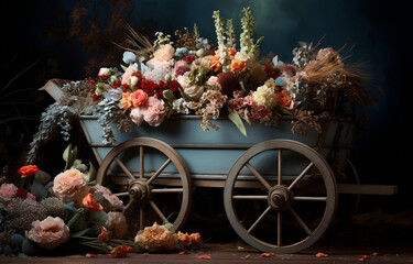 Wall Mural - Blooming Beauty, Vibrant Flowers Adorn a Charming Cart