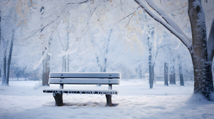 Wall Mural - Bench in the winter snow park
