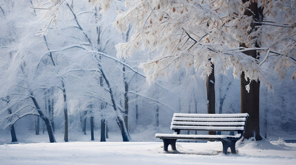 Wall Mural - Bench in the winter snow park