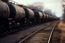 A Train Carrying Tanks Of Crude Oil Or Fuel. Generative AI
