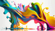 © FH Multimedia - abstract background with splashes,  Abstract colorful bright vivid colors liquid acrylic paint motion flow on white background, Ai generated image