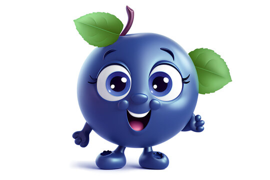 Cute blueberry cartoon character isolated on a transparent background, Generative AI