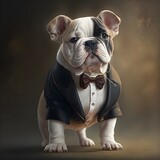 Fototapeta  - cute puppy bulldog in a tuxedo 