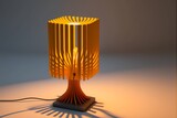 Fototapeta  - Concept model of a 3D printed PLA table light lamp modern design clean elegant simple shapes wellsuited for a contemporary space simple geometry colors of sunset studio shot in a minimalistic room 