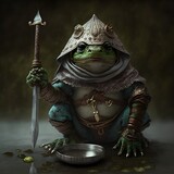 Fototapeta  - warrior frog with spoon in hands 