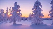 Winter Sunset In The Mountains, Sunset In The Mountains, Winter Scene In The Forest, Winter In Mointain Forest, Winter Seasone, Snow On The Trees In The Forest