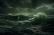 A turbulent sea with dark, moody weather. Generative AI