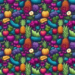  Fruits and vegetables wallpaper seamless pattern