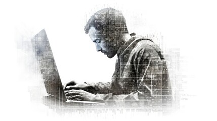 Programmer and code. Double exposition industrial concept.