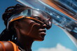 © ADDICTIVE STOCK - Generative AI image of black woman in vr glasses looking away